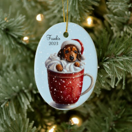 Dackel Hot Cocoa Weihnachten Keramik Ornament