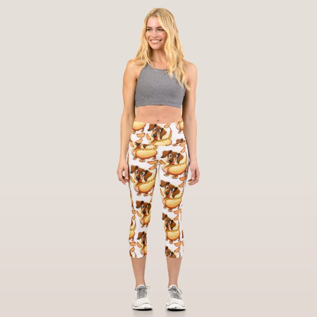 Dackel Hot Dog Capri Leggings (Vorderseite)