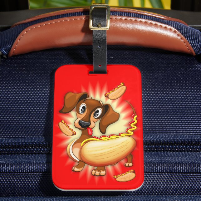 Dackel Hot Dog Gepäckanhänger (Vorderseite Insitu 2)