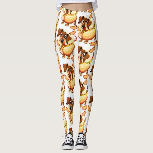 Dackel Hot Dog Leggings (Vorderseite)