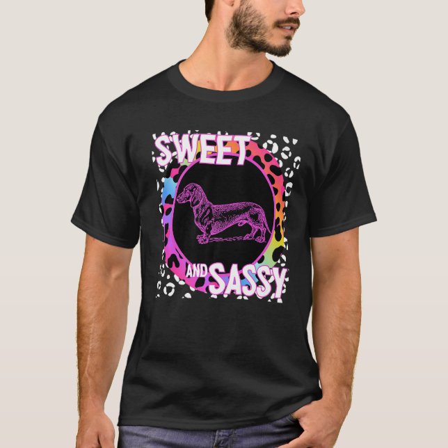 Dackel Hund 90er Nostalgie Regenbogen Leopard Prin T-Shirt (Vorderseite)