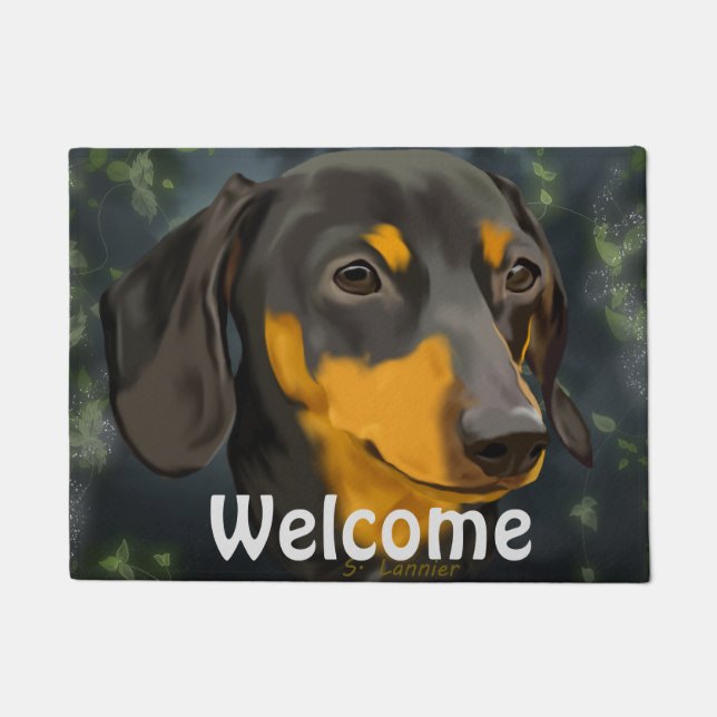 Dackel Hund aus Schwarz und Rost Fußmatte (Vorderseite)
