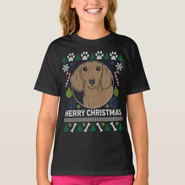 Dackel Hund Brechen Ugly Weihnachtssüßer T-Shirt (Vorderseite)