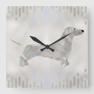 Dackel Hund - Dackel Perle Silhouette Quadratische Wanduhr