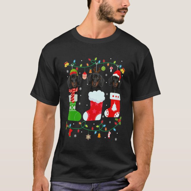 Dackel Hund Drei Weihnachtssocken Sweater Xmas D T-Shirt (Vorderseite)