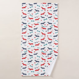 Dackel Hund farbenfrohe Dackeln und Pfoten Badehandtuch