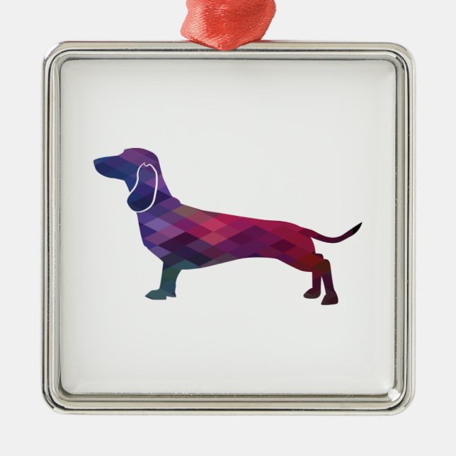 Dackel Hund Geo-Silhouette Lila Ornament Aus Metall (Vorne)