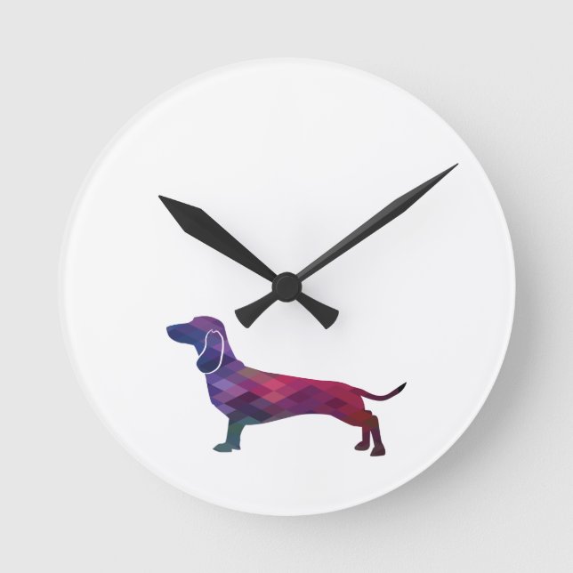 Dackel Hund Geo-Silhouette Lila Runde Wanduhr (Vorderseite)