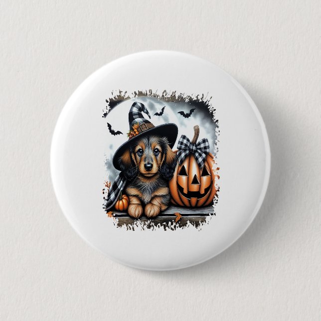 Dackel Hund Halloween Button (Vorderseite)
