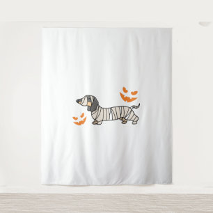 Dackel Hund Halloween Candy Corn Vollmond Wandteppich