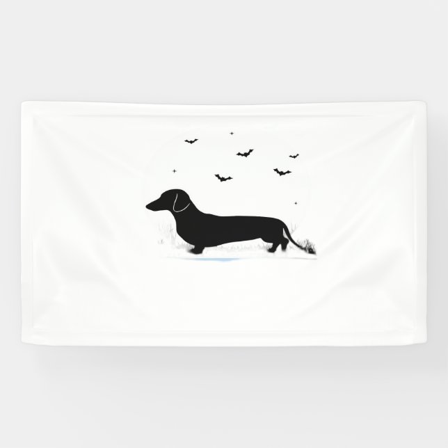 Dackel Hund - Halloween Moon Silhouette Klassik Banner (Horizontal)