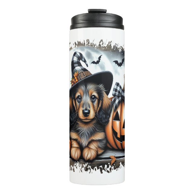 Dackel Hund Halloween Thermosbecher (Vorderseite)