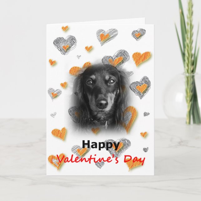 Dackel Hund Happy Valentinstag Herzkarte Feiertagskarte (Vorderseite)