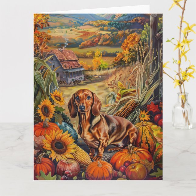 Dackel Hund Herbst Ernte Erntedank Karte (Gelbe Blume)