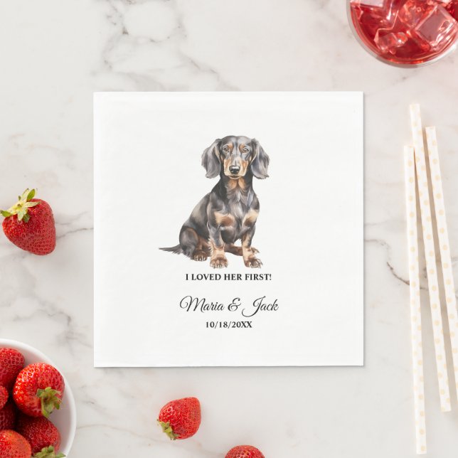 Dackel Hund I liebte ihre erste Hochzeit Napkins Serviette (Beispiel)