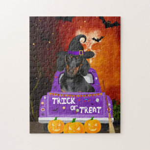 Dackel Hund im Halloween-Lkw Puzzle