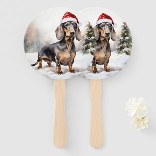 Dackel Hund im Schnee Weihnachten Fächer