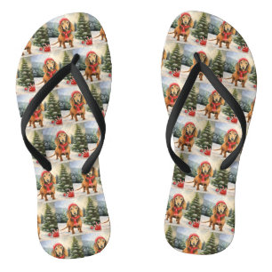Dackel Hund im Schnee Weihnachten Flip Flops