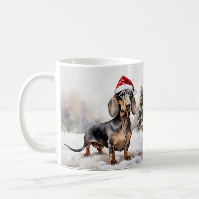 Dackel Hund im Schnee Weihnachten Kaffeetasse (Links)