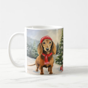 Dackel Hund im Schnee Weihnachten Kaffeetasse