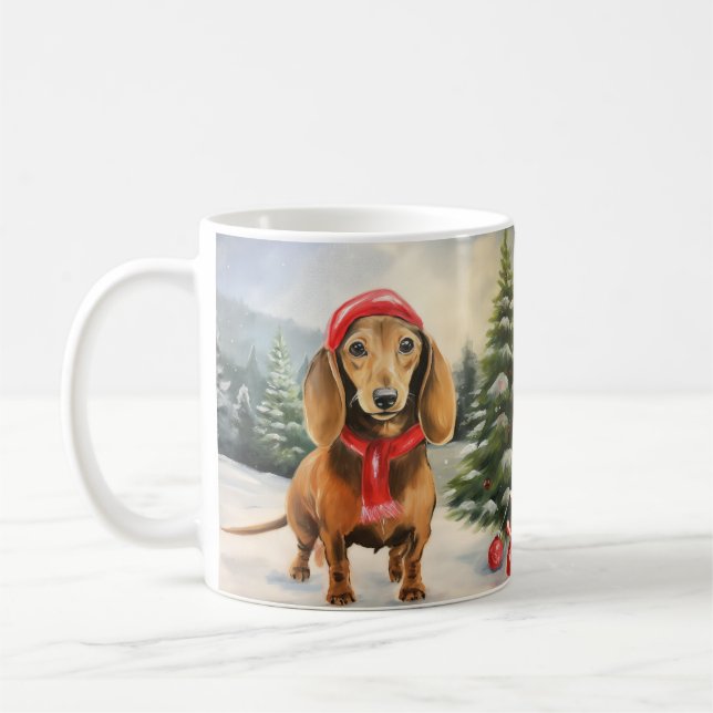 Dackel Hund im Schnee Weihnachten Kaffeetasse (Links)