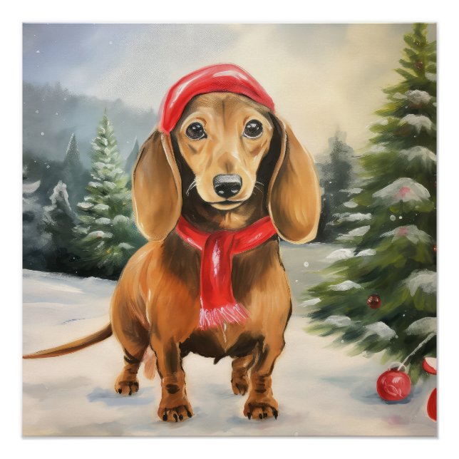 Dackel Hund im Schnee Weihnachten Poster (Vorderseite)