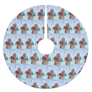 Dackel Hund im Schnee Weihnachtshundehaus Polyester Weihnachtsbaumdecke