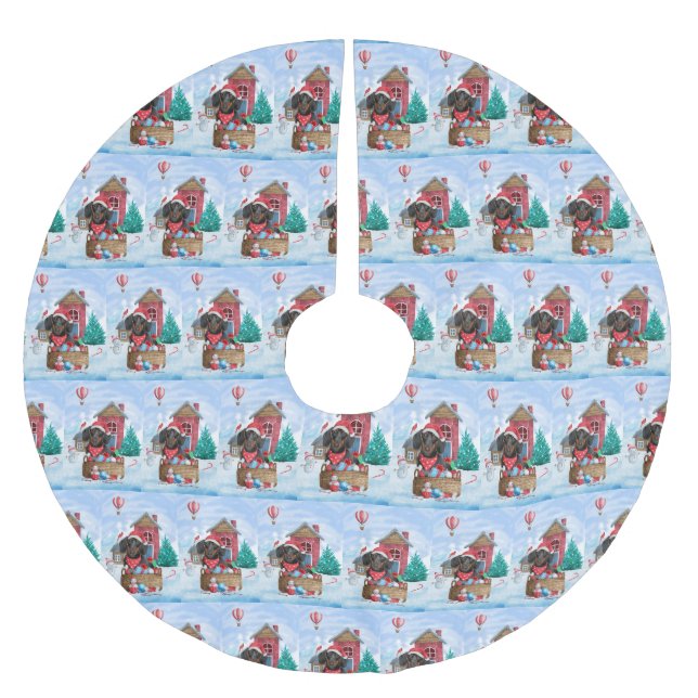 Dackel Hund im Schnee Weihnachtshundehaus Polyester Weihnachtsbaumdecke (Vorderseite)