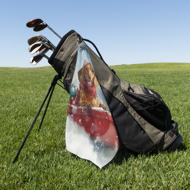 Dackel Hund in Sledge Lass es Schnee Weihnachten Golfhandtuch (Gras)