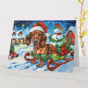 Dackel Hund in Sleigh Snow Weihnachten Karte