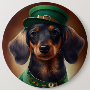 Dackel Hund in St. Patrick's Day Dress Button