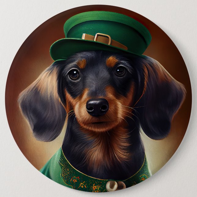 Dackel Hund in St. Patrick's Day Dress Button (Vorderseite)