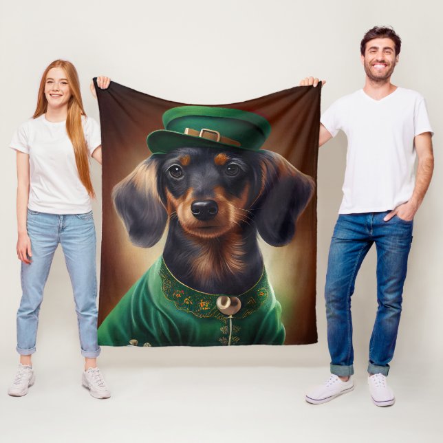 Dackel Hund in St. Patrick's Day Dress Fleecedecke (Beispiel)