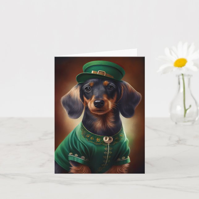 Dackel Hund in St. Patrick's Day Dress Karte (Kleine Pflanze)