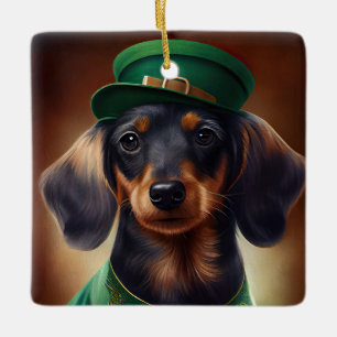 Dackel Hund in St. Patrick's Day Dress Keramikornament
