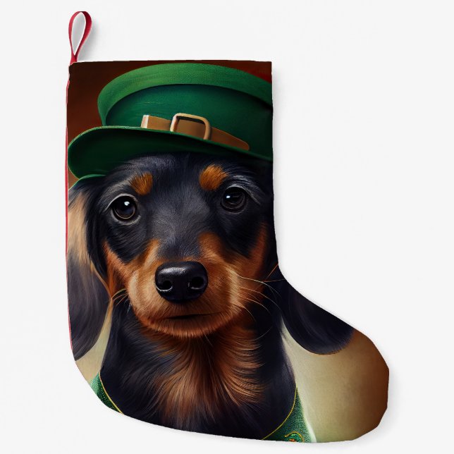 Dackel Hund in St. Patrick's Day Dress Kleiner Weihnachtsstrumpf (Vorderseite)