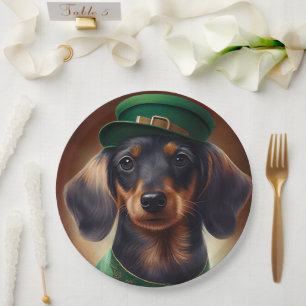 Dackel Hund in St. Patrick's Day Dress Pappteller