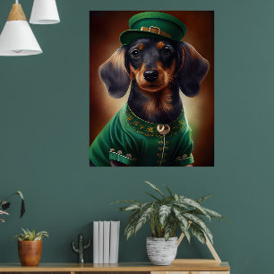 Dackel Hund in St. Patrick's Day Dress Poster