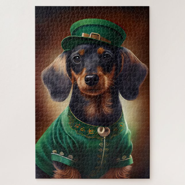 Dackel Hund in St. Patrick's Day Dress Puzzle (Vertikal)