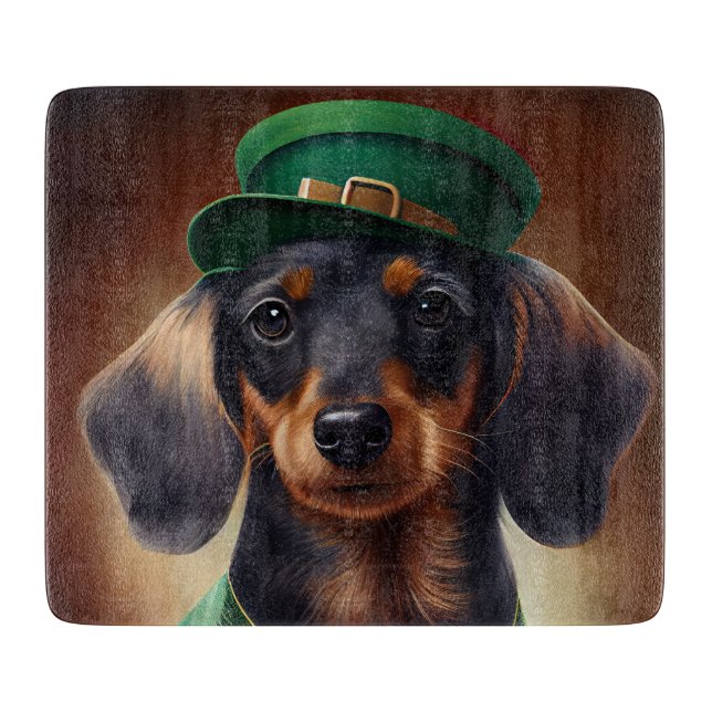 Dackel Hund in St. Patrick's Day Dress Schneidebrett (Vorderseite)