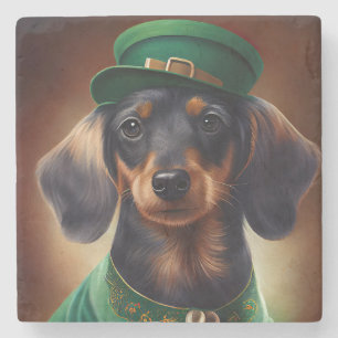 Dackel Hund in St. Patrick's Day Dress Steinuntersetzer