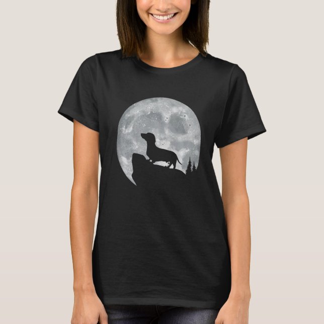 Dackel Hund mit dem Mond für Dackel Eigentümer T-Shirt (Vorderseite)