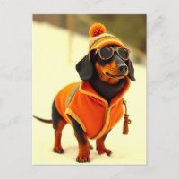 Dackel Hund mit Skiern verkleidet