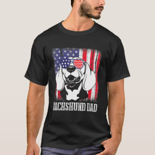 Dackel Hund mit US Flag Brille Happy Dackel T-Shirt