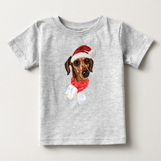 Dackel Hund mit Weihnachten Weihnachtsmannmütze T  Baby T-shirt (Vorderseite)