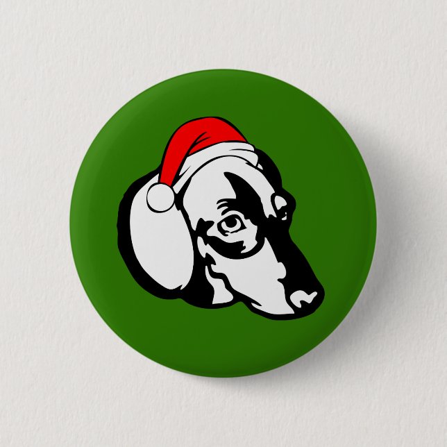 Dackel Hund mit Weihnachts-Weihnachtsmannmütze Button (Vorderseite)