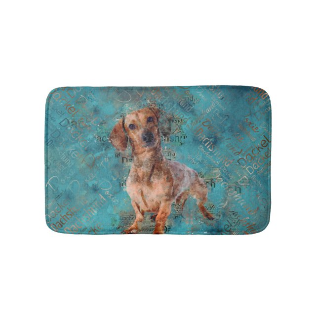 Dackel Hund Mixed Media Art Badematte (Vorderseite)