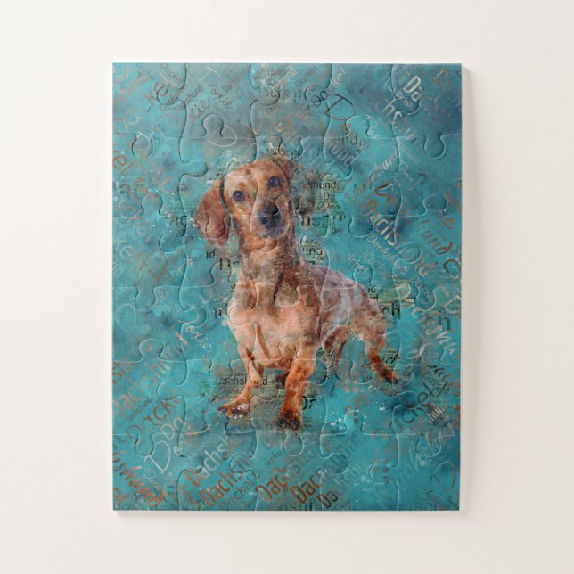 Dackel Hund Mixed Media Art Puzzle (Vertikal)