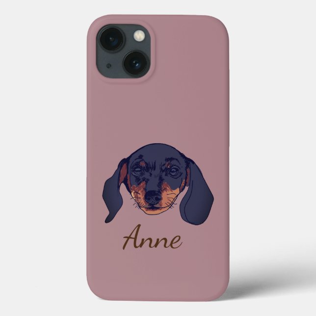 Dackel Hund Portrait Individuelle Name Case-Mate iPhone Hülle (Rückseite)