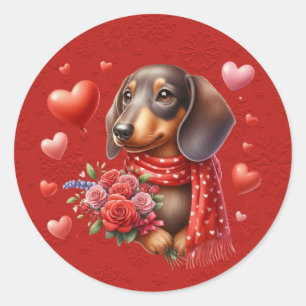 Dackel Hund Red Valentine Hearts Runder Aufkleber